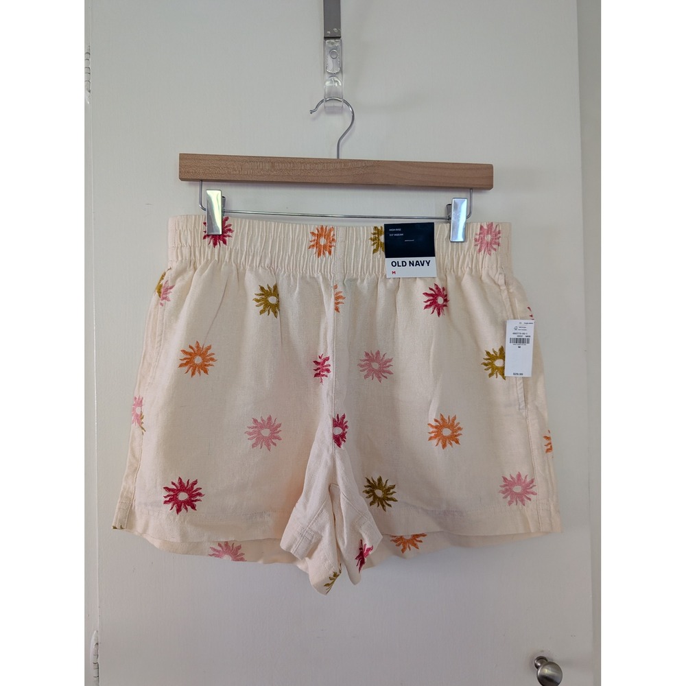 Old Navy Cream Celestial Sun Print Elastic Waist Easy Shorts Womens M Comfort
